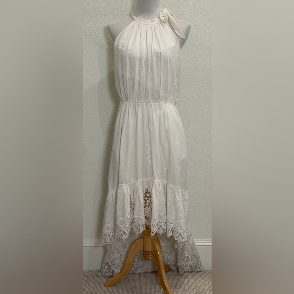 New T Tahari Vitala White Embroidered Lace High Low Halter Midi Dress 14 Wedding